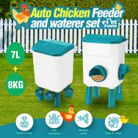 Chicken Bird Feeder Waterer Set 8KG Auto Food Dispenser 7L Drinker Automatic Hen Chook Chick Treadle Feeding Drinking System Rat Proof