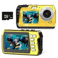 Underwater Camera,Waterproof Camera with 32GB Card,4K FHD 48MP Dual-Screen Selfie Digital Camera,10FT Waterproof Camera for Snorkeling,Surfing,Rafting (Yellow)