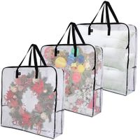 Clear Storage Bags with Zipper,Christmas Wreath Storage Container,Large Square Gift Bag Storage Organizer,Garland Decor Organizer,Wreath Carrier Bag & Case 25In,3Pack