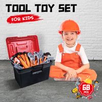 Kids 68pcs Tool Set Childrens Plastic Construction Toys Building Repair Kit Pretend Role Play Educational Toy Learning with Carry Case