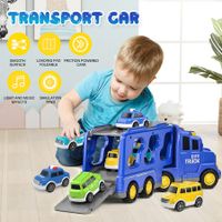 Cars Toys Carriers Trailer Transport Storage Truck Pull Back Steering Construction Bus Police Vehicle Model Friction Power with Light Sound Toddler Gift