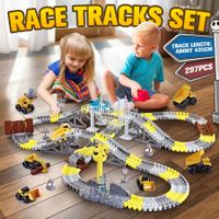 Race Track Car Toys Play Set Construction Truck Electric Vehicle Power Engine Led Light Park Road Rail Building Christmas Gift 297 Pcs Roller Coaster