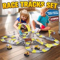 Race Track Toys Construction Truck Electric Car Play Vehicle Set Engine Road Rail Park Game Toddler Boy Christmas Gift 279 Pieces Roller Coaster