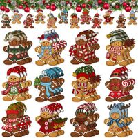 36 Pcs Christmas Gingerbread Man Wooden Hanging Ornaments Set Vintage Distressed Style Gingerbread Man Wooden Decoration Christmas Distressed Style for Christmas Holiday Indoor Decorations