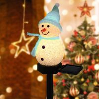 1 Pack Solar Christmas Decorations Outdoor Decor Snowman Stake Lights, Waterproof Walkway Landscape Lights for Winter Yard, Garden (Blue)