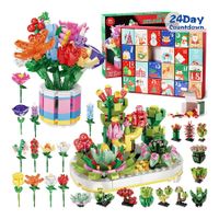 Advent Calendar for Kids Adults Teens, 24 Days STEM Botanical Building Blocks Christmas Countdown Calendar Gifts Box with 12 in 1 Succulent Flowers Bricks Toy Sets for Boys Girls Women Men Age 6 Up