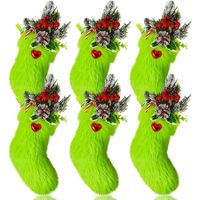 6 Pack Christmas Stockings Green Furry Hanging Stocking for Holiday Family Party Fireplace Gift Xmas Tree Decoration