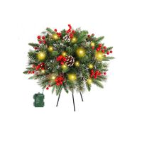 1 Pack Prelit Artificial Christmas Trees Lights, Christmas Tree Pathway Lights with Stake Red Berries Pinecones Xmas Lights