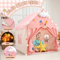 Kids Play Tent Princess Castle Playhouse Childrens Indoor Outdoor Game with Mat String Lights 1 Door 2 Windows Toys Boys Girls House Cottage