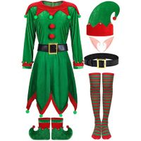 6 Pack Women Christmas Elf Costume Set Velvet Dress Santas Helper Costume Xmas Outfit Elf Hat Shoes Ears Belt Socks (Size:X-Large)