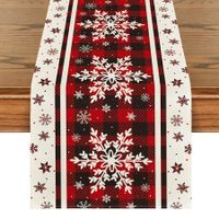 Buffalo Plaid Snowflakes Christmas Table Runner,Seasonal Winter Kitchen Dining Table Decoration 13x72 Inch