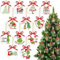 12 Pack Round Clear Acrylic Christmas Ornaments, Green Gnome Decorations for Hanging on Tree and Party Favors