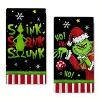 Merry Christmas Kitchen Dish Towel Set of 2, Grinch Christmas Hand Drying Baking Cooking Cloth, Winter Holiday Xmas Decor Home Decorations