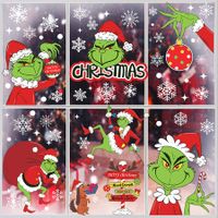 Christmas Decorations Indoor Window Clings, Cute Grinch Window Stickers Decals for Kids Home School Office Winter Decor