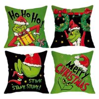 Merry Christmas Decorative Throw Pillow Covers 18x18Inch Set of 4, Hohoho Xmas Gift Wreath Santa Hat Green Black Porch Outdoor Home Decor