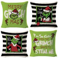 Set of 4 Christmas Decorative Throw Pillow Covers Merry Grinchmas Ho Ho Stripe Christmas Decorative Cushion Case for Home Decor 18 x 18 Inches