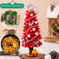 DIY 28cm Desktop Christmas Tree Office Decors Artificial Pine Tree with Ornaments LED String Lights Decorations