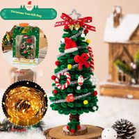 DIY 28cm Desktop Christmas Tree Office Decors Artificial Pine Tree with Ornaments LED String Lights Decorations