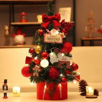 DIY 45cm Desktop Christmas Tree Office Decors Artificial Pine Tree with Ornaments LED String Lights Decorations