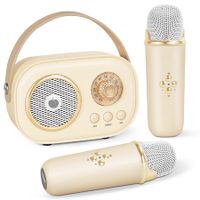 Mini Karaoke Machine,Portable Bluetooth Speaker with 2 Wireless Microphones and Stereo Sound Enhanced Bass,Gifts forAge3+ Home Party (Beige)