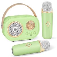 Mini Karaoke Machine,Portable Bluetooth Speaker with 2 Wireless Microphones and Stereo Sound Enhanced Bass,Gifts forAge3+ Home Party (Green)