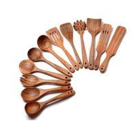 Wooden Spoons for Cooking,12 Pack Wooden Utensils for Cooking Wooden Kitchen Utensils Set Wooden Cooking Utensils Natural Teak Wooden Spatulas for Cooking