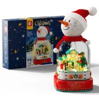 Christmas Music Box Building Block Kit,with Auto Rotating Snowman Play Christmas Music for Christmas New Year Gifts