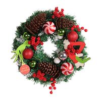 Grinch Wreath Christmas, Outdoor Winter Front Door Holiday Wreath, Fireplace Porch Red Berry Clusters Sign Indoor Handmade Decor