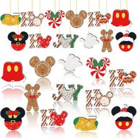 Christmas Decorations Tree Ornaments Set, 24Pcs Wooden Mouse Ornaments for Holiday Christmas Trees Hanging Party Decorations