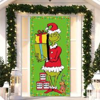 Merry Christmas Door Cover Christmas Green Elf Decoration Winter Holiday Birthday Party Backdrop Door Hanging Banner