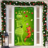 Merry Christmas Door Cover Christmas Green Elf Decoration Winter Holiday Birthday Party Backdrop Door Hanging Banner