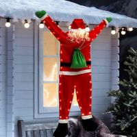 5.5 FT Hanging Santa Claus Decoration, Large Climbing Hanging Santa Claus with LED Light, Cute Christmas Decorations for Indoor Outdoor Wall Window