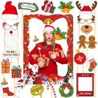 Christmas Photo Booth Props Kit,20PCS Photo Props with Large Photo Frame Funny Selfie Props Christmas Decorations Christmas Party Supplies