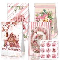 Christmas Gift Boxes Candy Box with Stickers Party Favor Mini Goody Bags Paper Gift Bag,Pink(12 Pieces,4 Styles)