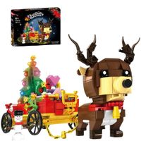 Christmas Reindeer Building Blocks Santa Sleigh Building Toy with Xmas Tree Christmas Playset Building Toy Party