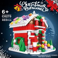 Christmas Building Blocks - Gingerbread House, Xmas Cake Shop Building Blocks Pen Holders, Christmas Playset