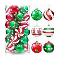 30 Pieces Christmas Ball Ornaments for Christmas Tree, Red Green and White Painting Christmas Tree Decoration  for Christmas Tree Decoration