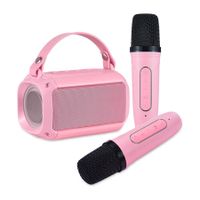 Mini Karaoke Machine for Kids, Portable Bluetooth Speaker, with 2PCS Wireless Microphones, Microphone Toys, for Girls and Boys Birthday Gift (Pink)