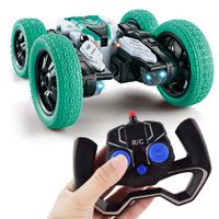 Remote Control Stunt Car, 2.4 GHz, 4 Wheel Drive, 360 Degree Rotation/Double Sided Rotation, Gifts Toy Cars for Kids 4-12 Years Old (Green)