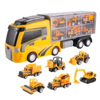 7-in-1 Kids Cargo Truck Car Carrier Toy Set with 6 Small Cars with Lights and Sounds for Children Gift (Yellow)