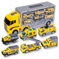 Transport Vehicle with 6 Random Cars, 7 in 1 Construction Truck, Toy Transport Truck Vehicle Set, Gifts for Kids