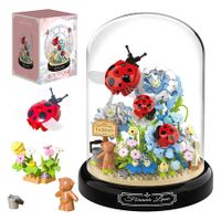 Flower Ladybug Bouquet Building Block Set, Micro Mini Botanical Building Toy for Women, 596 PCS