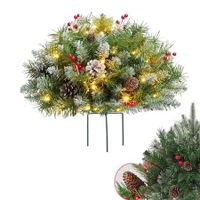 Prelit Planter Bushes,2025 Holiday Planter Filler,Prelit Planter Bushes Christmas,Topsworth Prelit Planter Bushes with Led Lights & Red Berries (White 1pc)