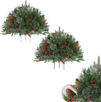 Prelit Planter Bushes,2025 Holiday Planter Filler,Prelit Planter Bushes Christmas,Topsworth Prelit Planter Bushes with Led Lights & Red Berries (2pcs)