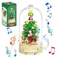 Christmas Tree Building Blocks Music Box Set with Dust-Proof Dome,Xmas Holiday Construction Toy Gift,Home Decor (Starlight Christmas Tree)