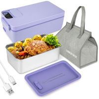 Cordless Electric Lunch Box Food Heater,Battery Powered Heated Lunch Box Food Warmer,Adjustable Heating Warming Time (Purple)