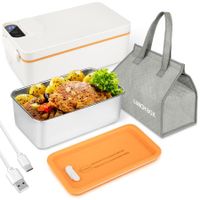 Cordless Electric Lunch Box Food Heater,Battery Powered Heated Lunch Box Food Warmer,Adjustable Heating Warming Time (White)