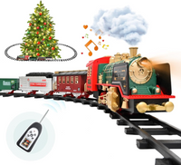 Remote Control Christmas Train Set,Steam Locomotive Engine Cargo Car and Train Tracks,Rechargeable Electric Train Christmas Gift