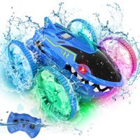 Amphibious Remote Control Car 4WD Waterproof 2.4Ghz Stunt RC Car 360 Degree Rotating with Lights All Terrain Water Beach Pool Toys