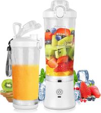 Portable Blender 600ml USB Rechargeable 4000mAh Large Battery with 6 Blades for Sports Smoothies Shakes Juice Baby Food (White)